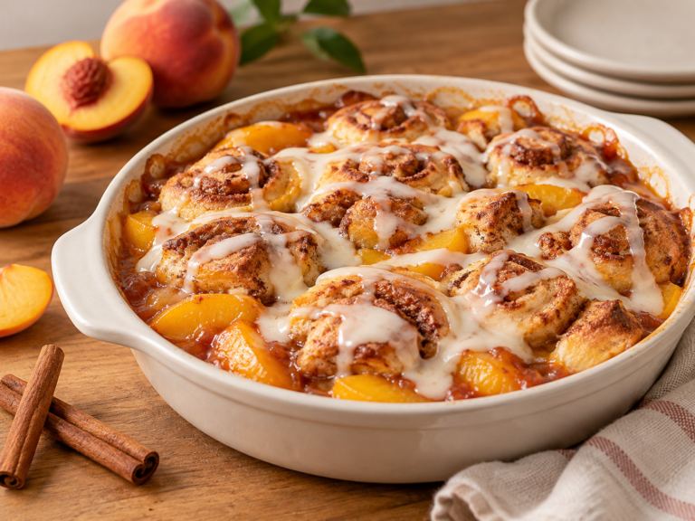 Cinnamon Roll Peach Cobbler